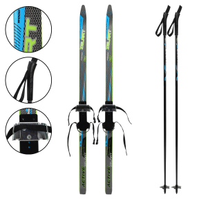 Лыжи беговые подростковые в комплекте с палками Zelart SK-0881-130B цвета в ассортименте