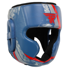 Шолом боксерський з повним захистом шкіряний FISTRAGE VL-7810 S-XL синій