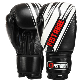 Рукавиці боксерські на липучці шкіряні FISTRAGE VL-7862 10-14унцій чорний-білий