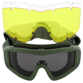 Окуляри захисні маска зі змінними лінзами та чохлом SPOSUNE JY-026-1 оправа оливкова колір лінз сірий