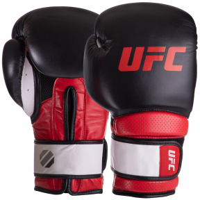 Перчатки боксерские кожаные UFC PRO Training UHK-69992 18унций красный-черный