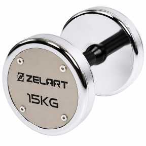 Гантель цільна професійна сталева хромована Zelart TA-7048-15 1шт 15кг хром