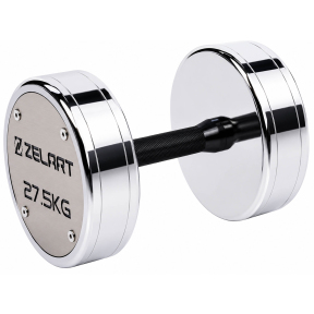 Гантель цільна професійна сталева хромована Zelart TA-7048-27_5 1шт 27,5кг хром