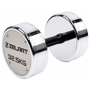 Гантель цільна професійна сталева хромована Zelart TA-7048-32_5 1шт 32,5кг хром