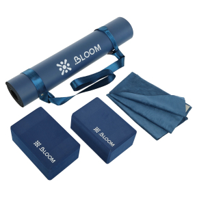 Набір для йоги 4в1 килимок, ремінь-стяжка, блок для йоги, рушник для йоги BLOOM LB7101 кольори в асортименті