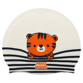 Шапочка для плавання силіконова юніорська MadWave Junior TIGER M057315 білий