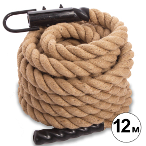 Канат для лазанья из сизаля с креплением COMBAT BATTLE ROPE Zelart FI-0910-12 12м коричневый