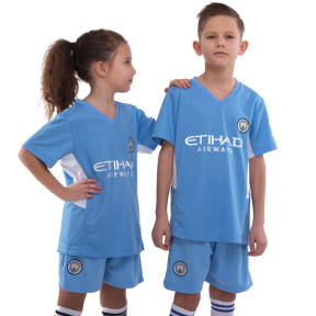 Форма футбольная детская с символикой футбольного клуба MANCHESTER CITY домашняя 2022 SP-Planeta CO-3753 22-28 голубой-белый