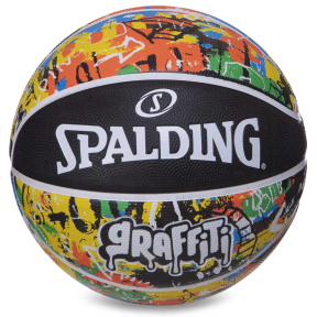 Мяч баскетбольный резиновый №7 SPALDING 84372Y GRAFFITI черный-желтый