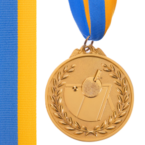 Медаль спортивна зі стрічкою двокольорова SP-Sport Настільний теніс C-7028 золото, срібло, бронза