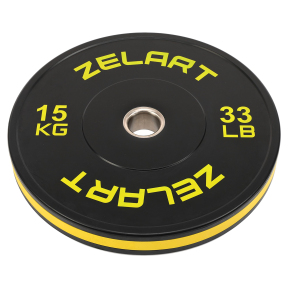 Бамперные диски резиновые Bumper Plates Zelart TA-4790-15 51мм 15кг черный-желтый