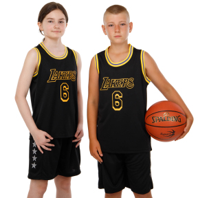 Форма баскетбольная детская NB-Sport NBA JAMES 6 BA-9967 S-2XL черный-желтый
