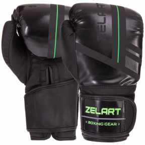 Боксерські рукавиці Zelart VL-3085 8-14 унцій чорний-салатовий