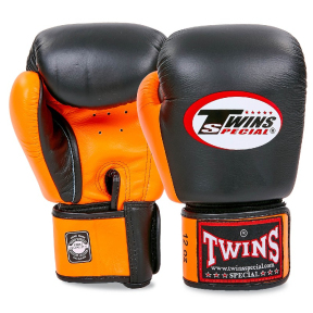 Перчатки боксерские кожаные TWINS BGVL-3T 10-16унций черный-оранжевый
