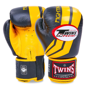 Боксерські рукавиці шкіряні TWINS FBGVL3-43 10-16унцій чорний-жовтий