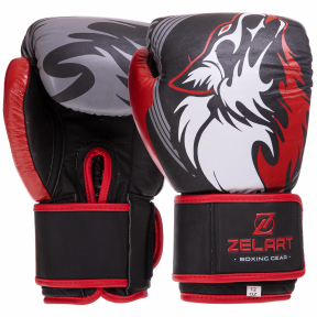 Боксерські рукавиці шкіряні Zelart VL-3084 8-14унцій чорний