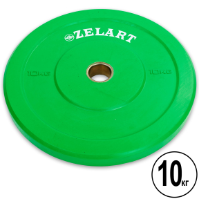Блины (диски) бамперные для кроссфита Zelart Z-TOP Bumper Plates TA-5125-10 51мм 10кг зеленый