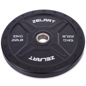 Диски (блини) бамперні для кросфіту Zelart Bumper Plates TA-2258-10 50,4мм 10кг чорний