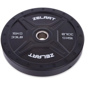 Диски (блини) бамперні для кросфіту Zelart Bumper Plates TA-2258-15 50,4мм 15кг чорний