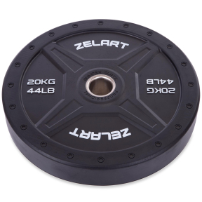 Диски (блини) бамперні для кросфіту Zelart Bumper Plates TA-2258-20 50,4мм 20кг чорний