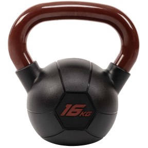 Гиря тренувальна цільна гумова із пофарбованою ручкою LiveUp Urethane LS2050-16 вага 16кг чорний-бордовий