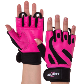 Рукавиці для фітнесу та тренувань жіночі Zelart SB-161738 розмір XS-M чорний-рожевий