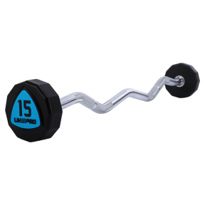 Штанга фіксована вигнута поліуретанова 12-стороння LiveUp LP8013-15 довжина-89,2см 15кг чорний-синій