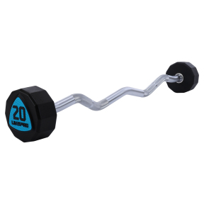 Штанга фіксована вигнута поліуретанова 12-стороння LiveUp LP8013-20 довжина-89,2см 20кг чорний-синій
