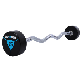 Штанга фіксована вигнута поліуретанова LiveUp LP8011-25 довжина-89,2см 25кг чорний-синій