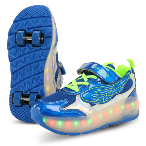 Роликові кросівки з підсвічуванням LED на чотирьох колесах Huoleguo OB-6447 Крила розмір 32-40 кольори в асортименті