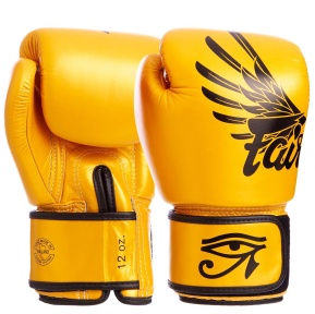 Перчатки боксерские кожаные FAIRTEX BGV1-FALCON 10-16унций золотой-черный