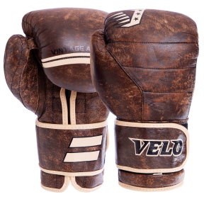 Боксерські рукавиці шкіряні VELO VL-2214 10-14унцій коричневий