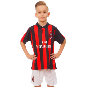 Форма футбольная детская с символикой футбольного клуба AC MILAN домашняя 2019 SP-Planeta CO-8039 6-14 лет красный-черный