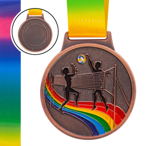 Медаль спортивна зі стрічкою кольорова SP-Sport Волейбол C-0343 золото, срібло, бронза