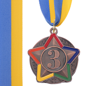 Медаль спортивная с лентой цветная STAR C-3177 золото, серебро, бронза