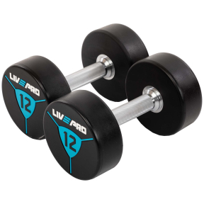 Гантелі цільні професійні з поліуретановим покриттям LiveUp LP8000-12 2шт по 12кг чорний-синій