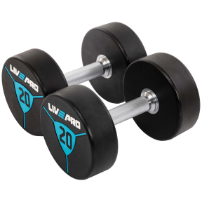 Гантелі цільні професійні з поліуретановим покриттям LiveUp LP8000-20 2шт по 20кг чорний-синій