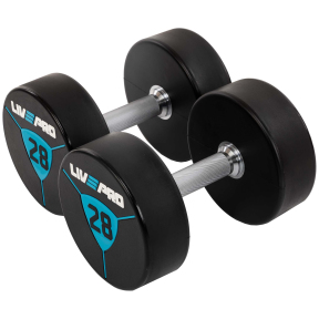 Гантелі цільні професійні з поліуретановим покриттям LiveUp LP8000-28 2шт по 28кг чорний-синій