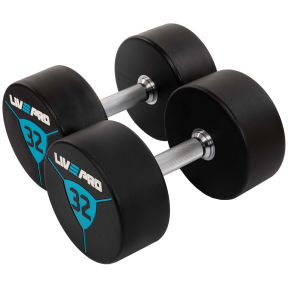 Гантелі цільні професійні з поліуретановим покриттям LiveUp LP8000-32 2шт по 32кг чорний-синій