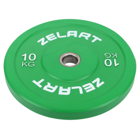 Блини (диски) бамперні для кросфіту гумові d-52мм Zelart TA-7797-10 10кг зелений