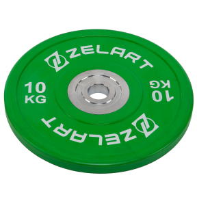 Блини (диски) бамперні для кросфіту гумові d-52мм Zelart TA-7798-10 10кг зелений