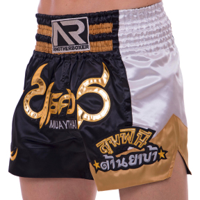 Шорти для тайського боксу та кікбоксингу SP-Sport BO-2344 M-XL чорний-золотий-білий