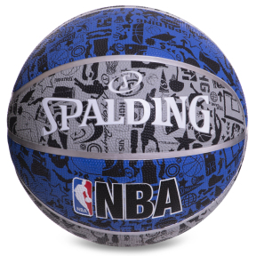 М'яч баскетбольний гумовий SPALDING NBA GRAFFITI Outdoor 83176Z №7 синій-сірий