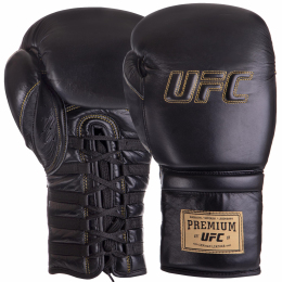Боксерські рукавиці шкіряні на шнурівці UFC PRO Prem Lace Up UHK-75047 18унцій чорний