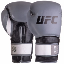 Перчатки боксерские кожаные UFC PRO Training UHK-69993 12унций серый-черный