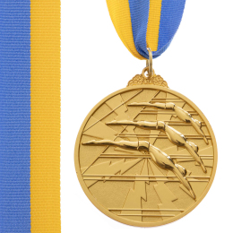 Медаль спортивна зі стрічкою двокольорова SP-Sport Плавання C-4848 золото, срібло, бронза