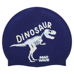 Шапочка для плавання силіконова юніорська MadWave Junior DINOSAUR M057307 темно-синій