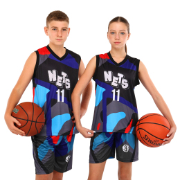 Форма баскетбольна дитяча NBA клуб Nets 11 BA-6655 S-2XL сірий-чорний-блакитний