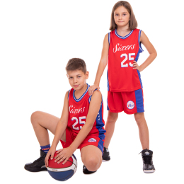 Форма баскетбольна дитяча NB-Sport NBA SIXERS 25 BA-0904 M-2XL червоний-синій