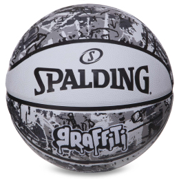 Мяч баскетбольный резиновый №7 SPALDING 84375Y GRAFFITI белый-черный